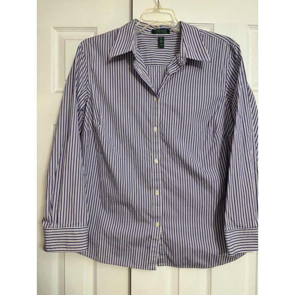 Lauren Ralph Lauren‎ Womens 2X Purple White Striped Business Casual Preppy